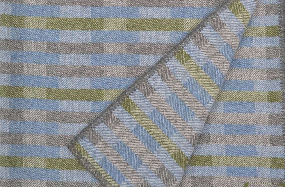 Handwoven 'Lineal' throw in blue, green and grey (1)