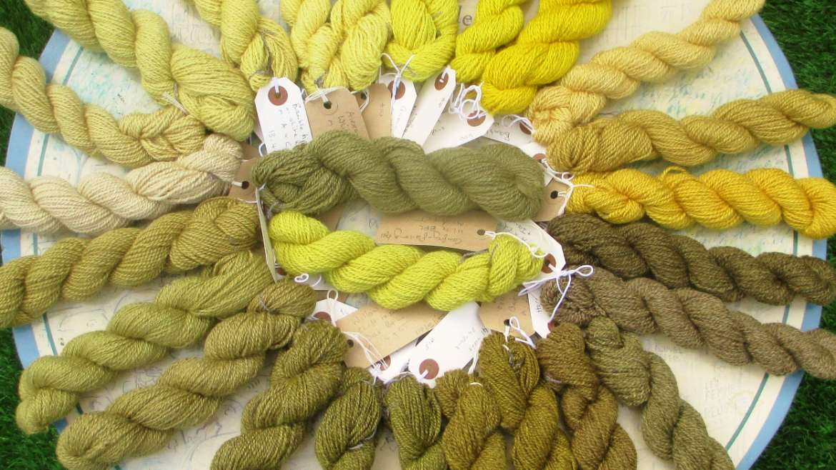 Skeins of handspun and naturally dyed yarns