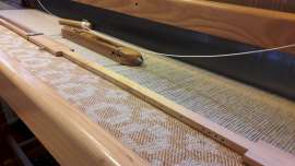 Classic Squares throw in yellow ochre - on the loom