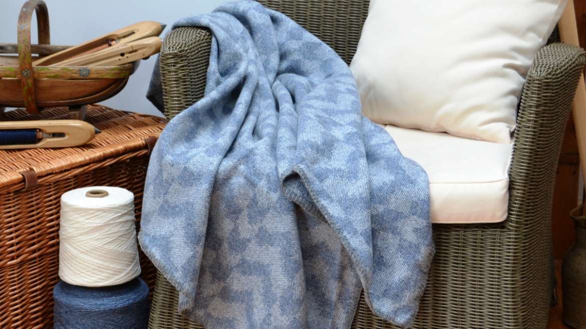 Handwoven Lambswool 'Ikat' throw in soft blue