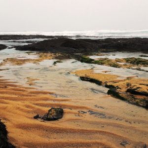 Rock pools and sand at Constantine Bay in 2017 (c) Madeleine Jude Ltd