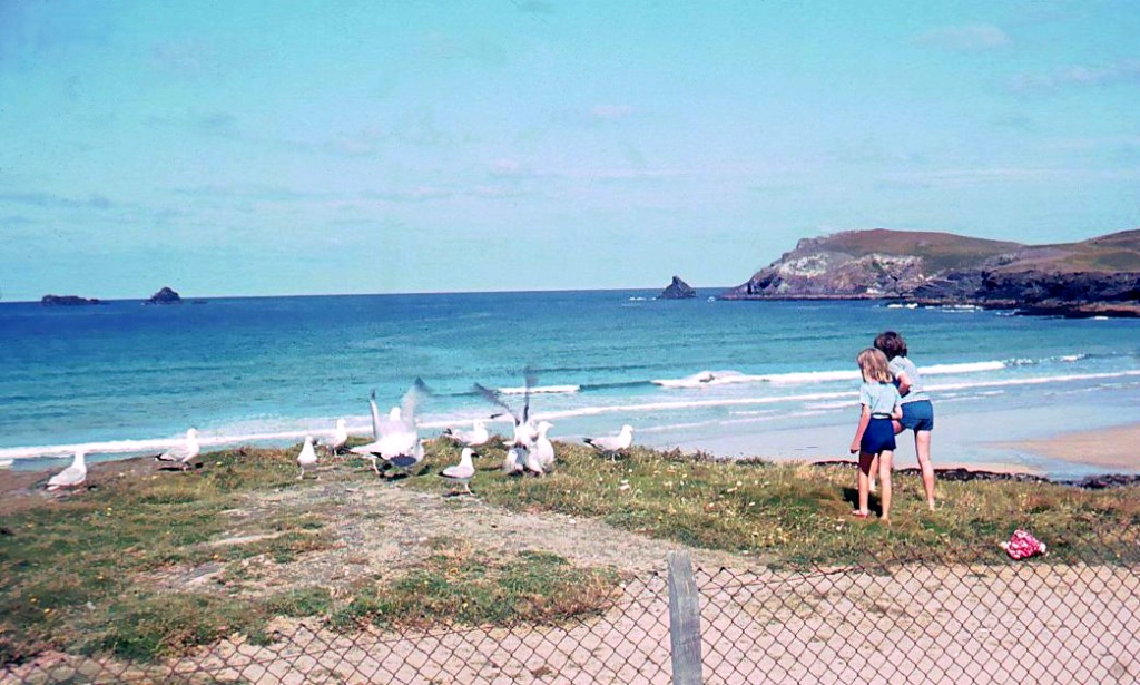 Feeding gulls on the cliffs in front of Parsons Hut in the early 1960's (c) Madeleine Jude Ltd 