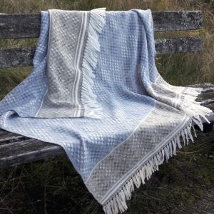 Handwoven Blanket Shawl - Hardanger Diamonds in blue