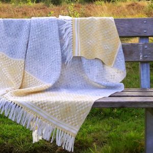 Blanket Shawl - Hardanger Crosses in grey and saffron