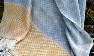 Blanket Shawl - Hardanger Crosses in grey and saffron