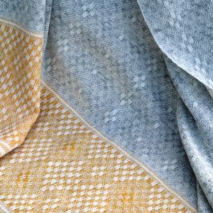 Blanket Shawl - Hardanger Crosses in grey and saffron