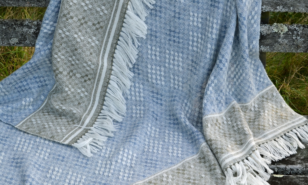Handwoven Blanket Shawl - Hardanger in blue