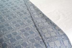 Coverlet throw in soft blue close up